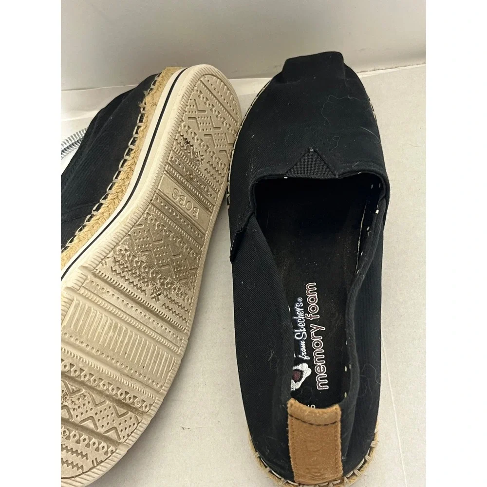 Skechers BOBS Black Canvas Espadrille Slip On Flats Memory Foam Womens 8M